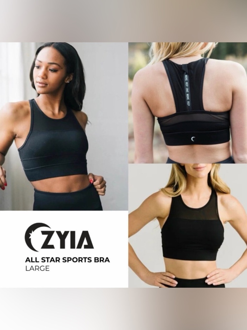 Zyia All Star High-Impact black Sports Bra Size Large
